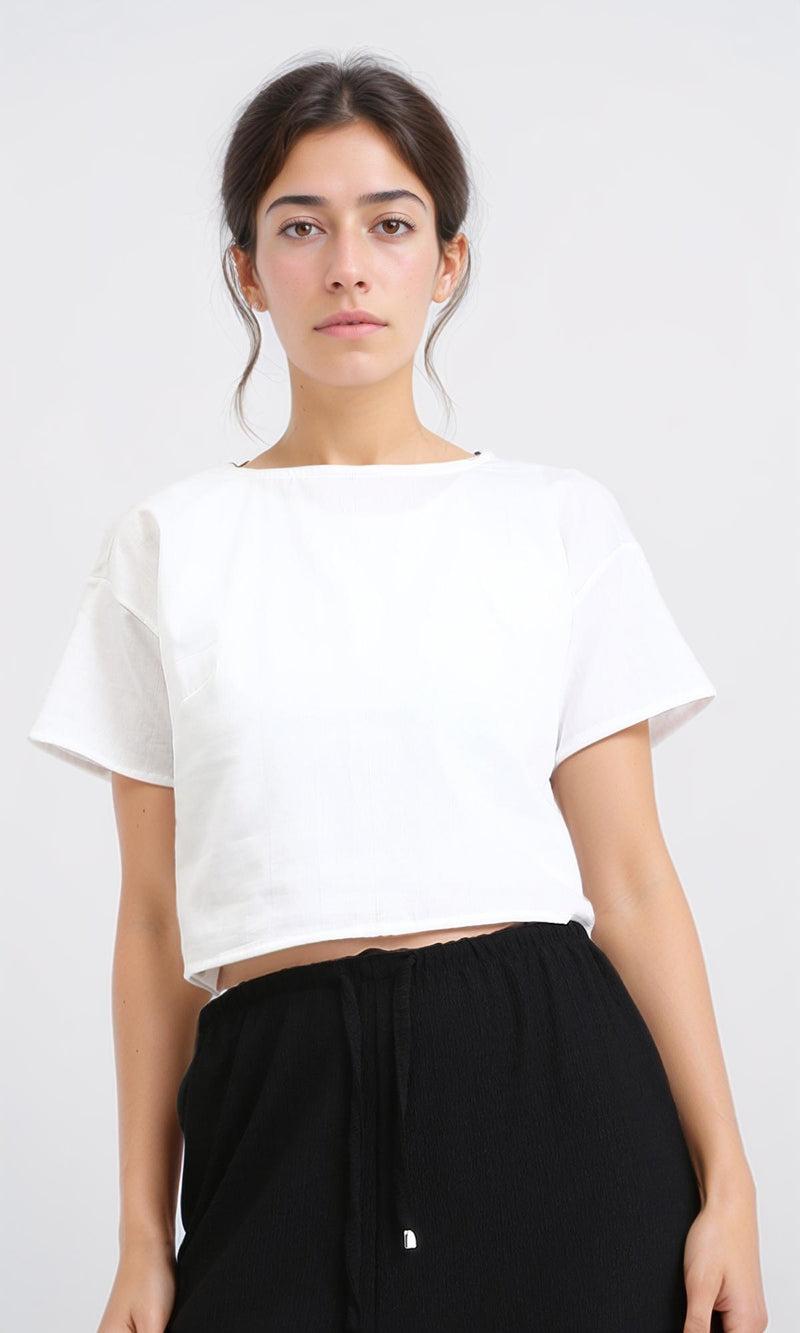 R209218 - Solid Cotton Tee with Back Fringes - White