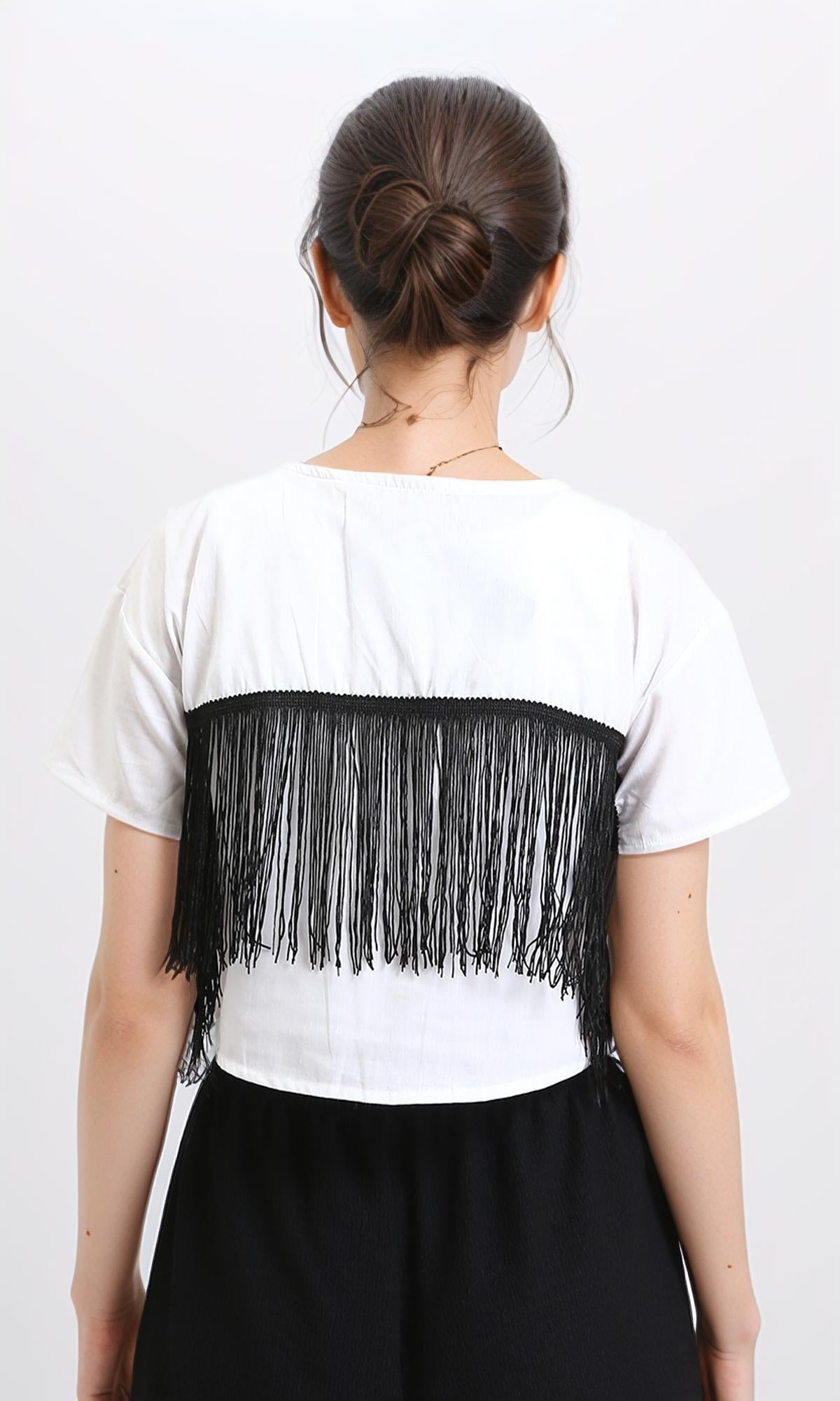 R209218 - Solid Cotton Tee with Back Fringes - White