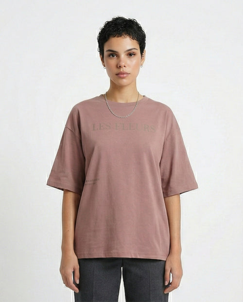 R209219 - Elbow Sleeves Printed Casual Tee - Dark Nude