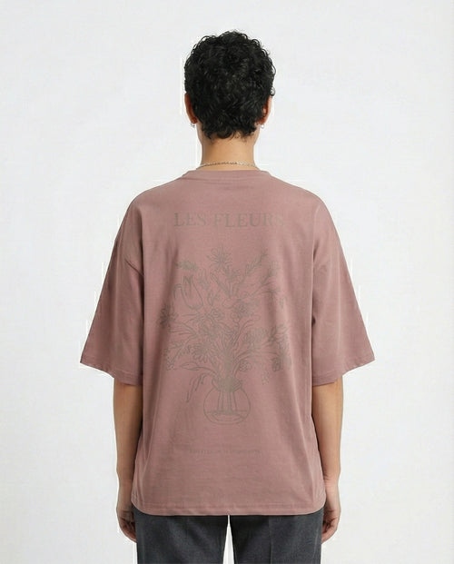 R209219 - Elbow Sleeves Printed Casual Tee - Dark Nude