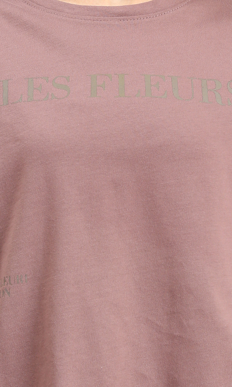 R209219 - Elbow Sleeves Printed Casual Tee - Dark Nude