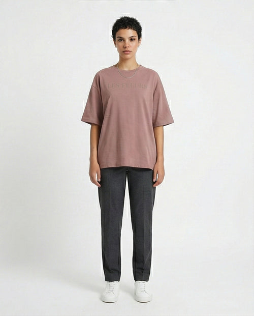 R209219 - Elbow Sleeves Printed Casual Tee - Dark Nude