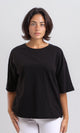 R209220 - Cotton Loose Solid Comfy Tee - Black
