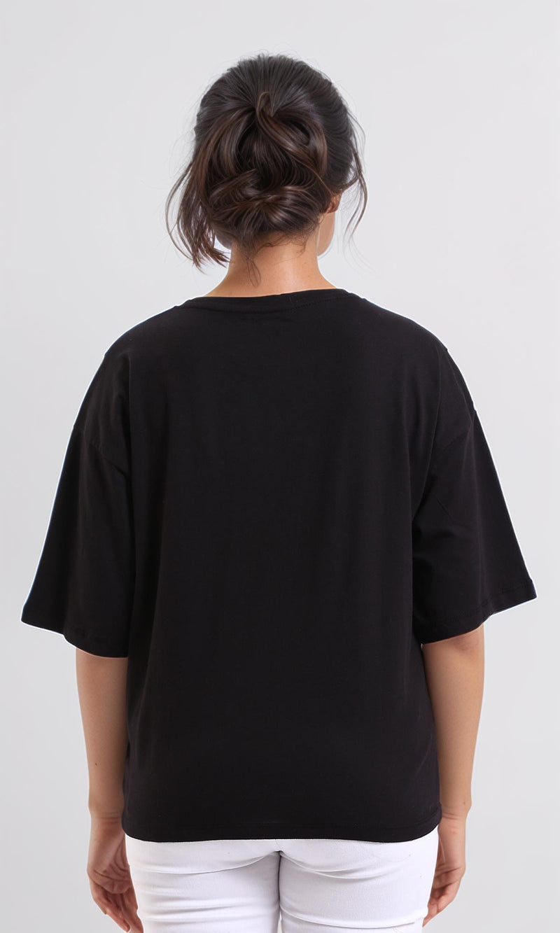 R209220 - Cotton Loose Solid Comfy Tee - Black