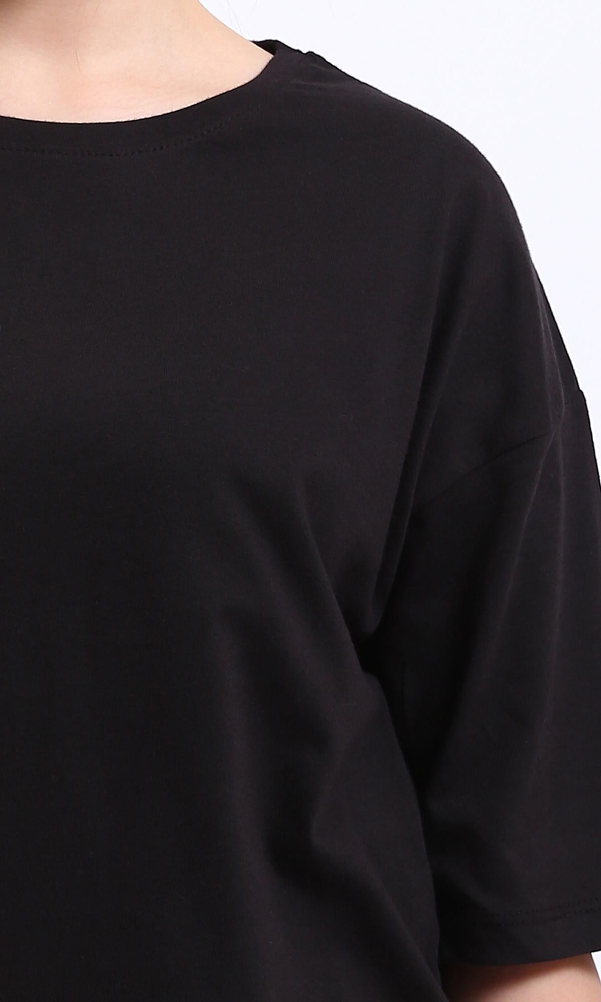 R209220 - Cotton Loose Solid Comfy Tee - Black