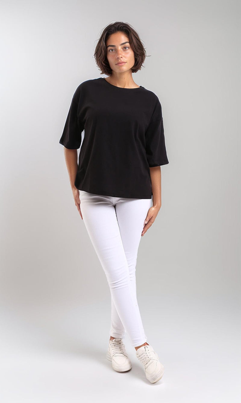 R209220 - Cotton Loose Solid Comfy Tee - Black