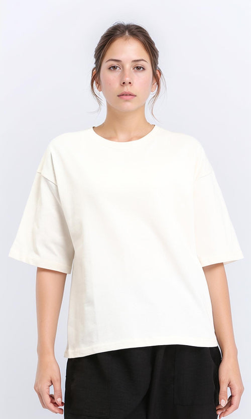 Elbow Sleeves Solid Basic Tee - Off-White