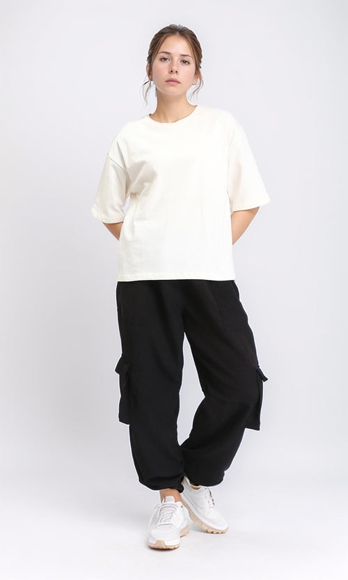 R209221 - Elbow Sleeves Solid Basic Tee - Off-White
