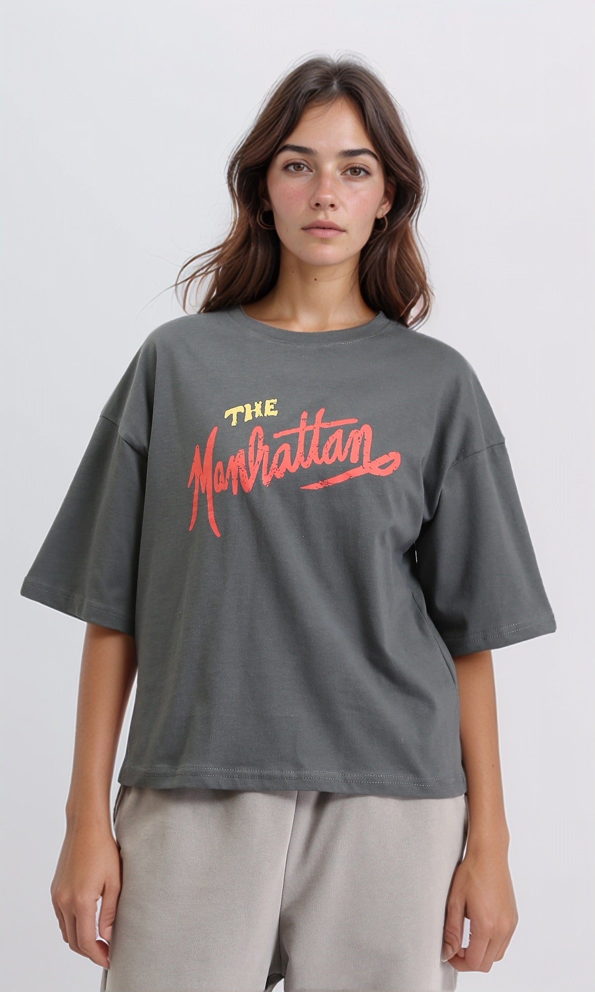 "the Manhattan" Slip On Cotton Tee - Dark Grey