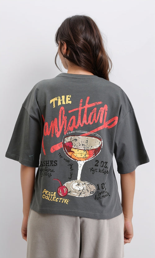R209222 - "The Manhattan" Slip On Cotton Tee - Dark Grey