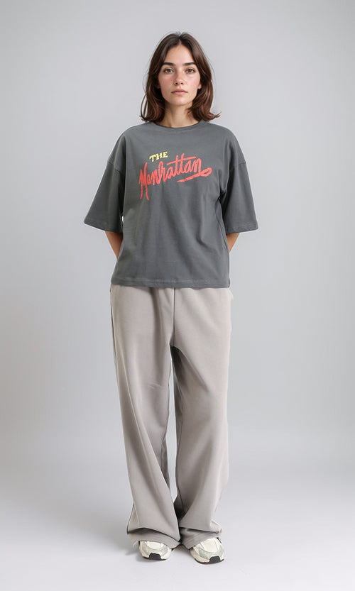 R209222 - "The Manhattan" Slip On Cotton Tee - Dark Grey