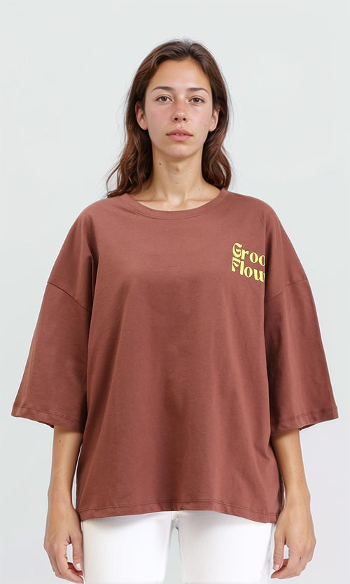 R209223 - Cotton Tee with Front & Back Print - Brown