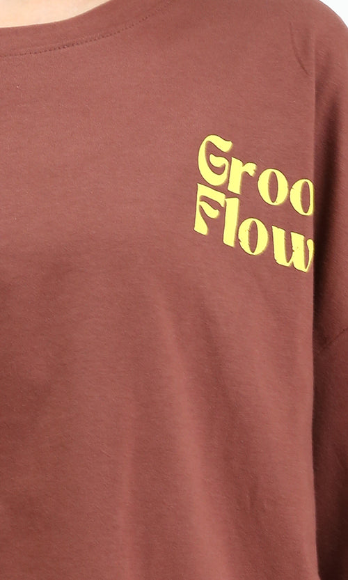 R209223 - Cotton Tee with Front & Back Print - Brown