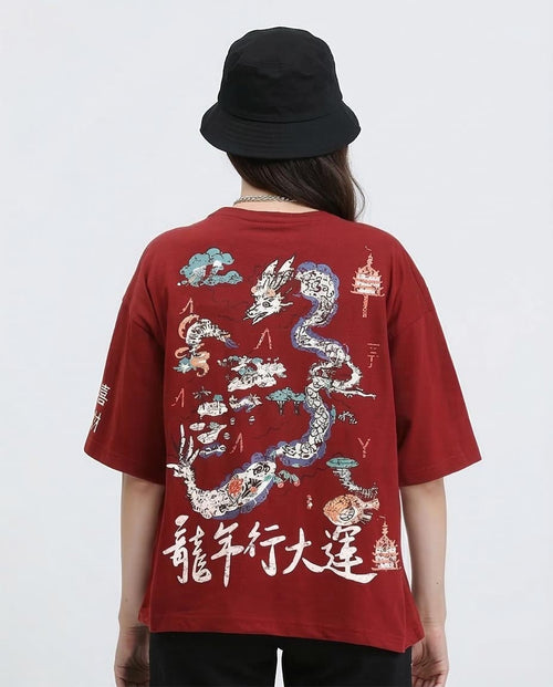 Ravin Dragon Legend Oversized Graphic Tee – Burgundy - R209224