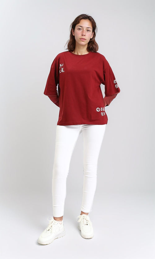 R209224 - Crew Neck Relaxed Summer Tee - Maroon