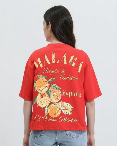 Ravin Oversized Graphic Tee: Malaga Retro Vibes and Andalusian Allure- Red - R209225