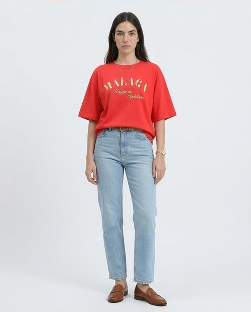 Ravin Oversized Graphic Tee: Malaga Retro Vibes and Andalusian Allure- Red - R209225