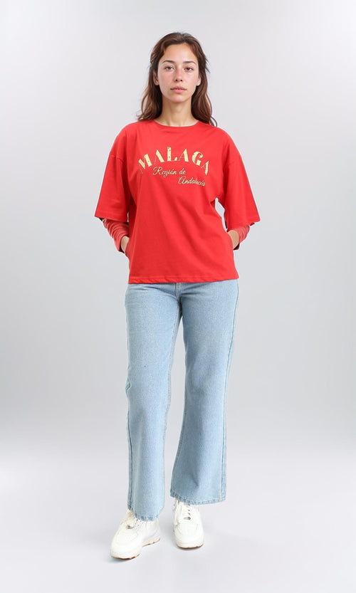 R209225 - "Malaga" Printed elbow Sleeves Tee - Red