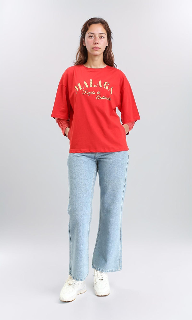 R209225 - "Malaga" Printed elbow Sleeves Tee - Red