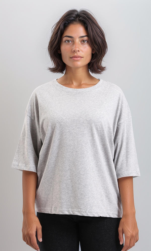 R209226 - Cotton Loose Solid Comfy Tee - Heather Grey