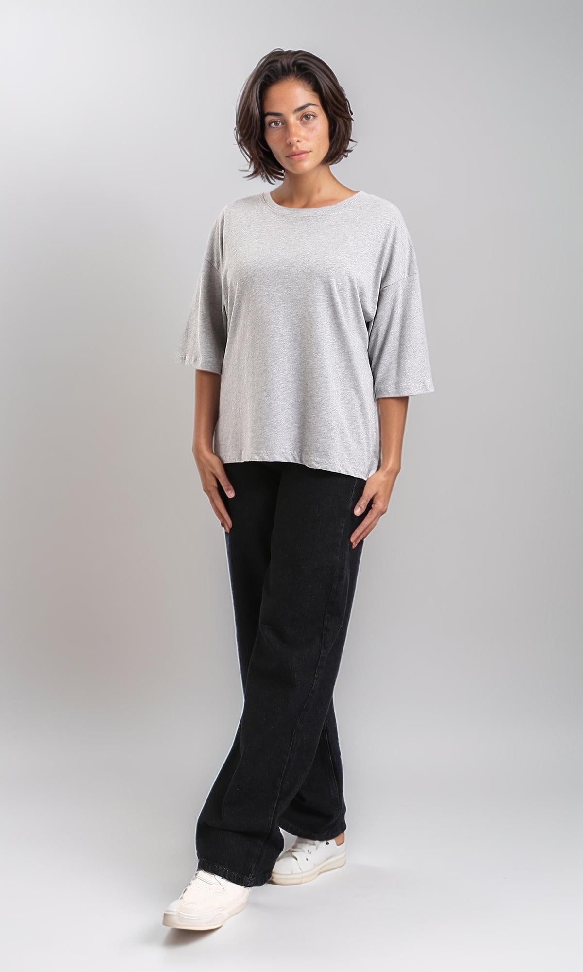 R209226 - Cotton Loose Solid Comfy Tee - Heather Grey