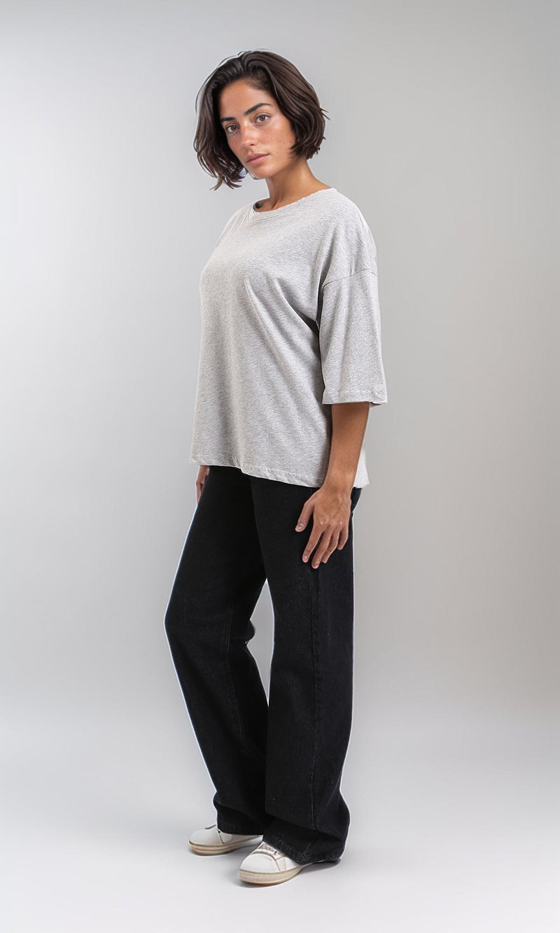 R209226 - Cotton Loose Solid Comfy Tee - Heather Grey