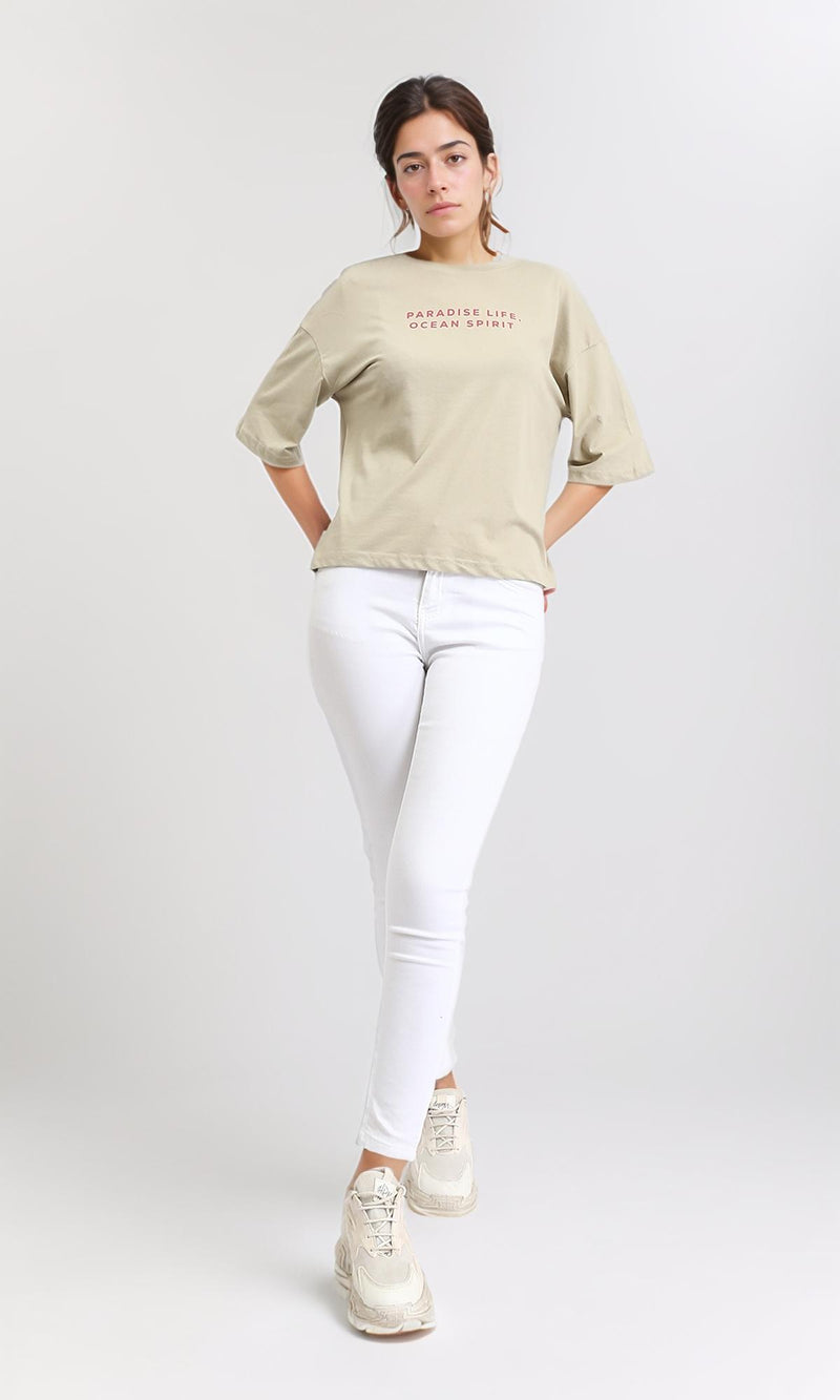 R209227 - Comfy Relaxed Cotton Tee - Dark Beige