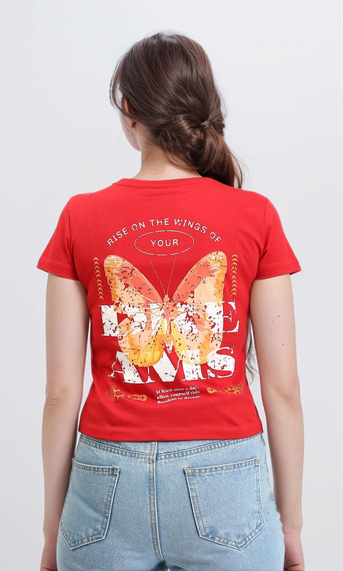 R209228 - Short Sleeves Printed Cotton Tee - Red
