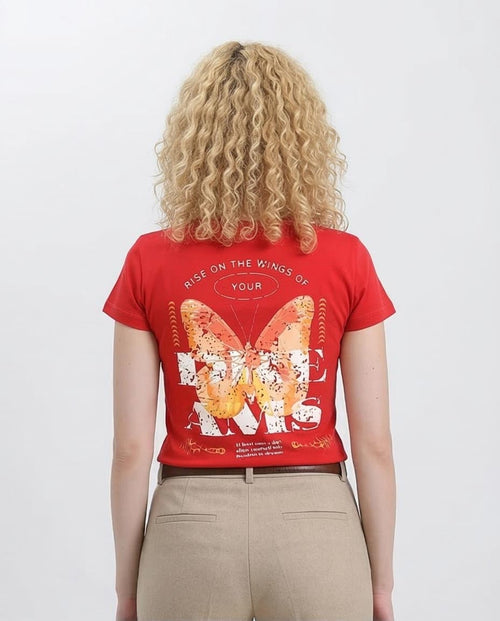 Ravin Women’s Butterfly Graphic T-Shirt - "Rise on the Wings of Your Dreams" - Red - R209228