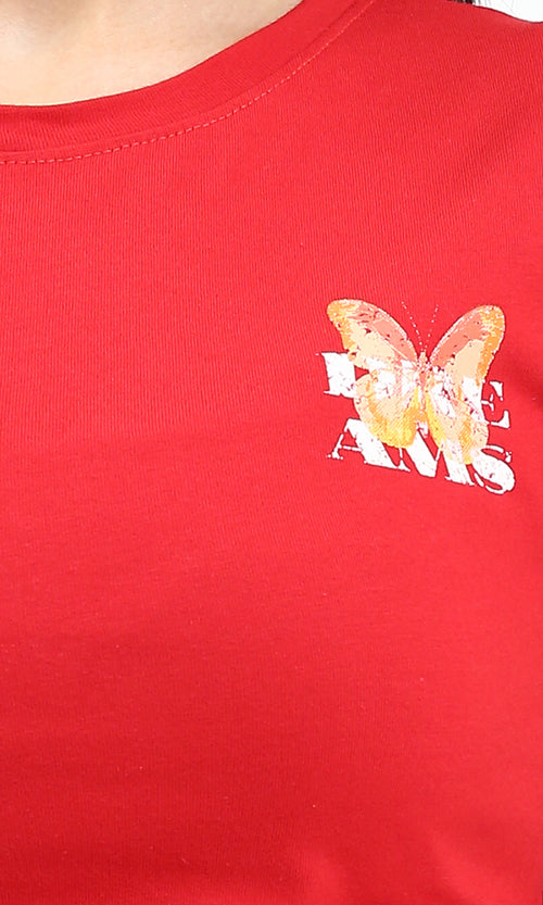 R209228 - Short Sleeves Printed Cotton Tee - Red