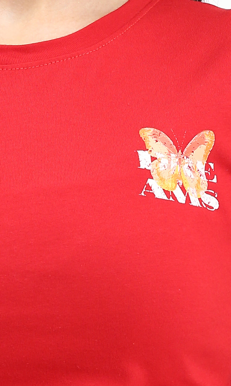 R209228 - Short Sleeves Printed Cotton Tee - Red