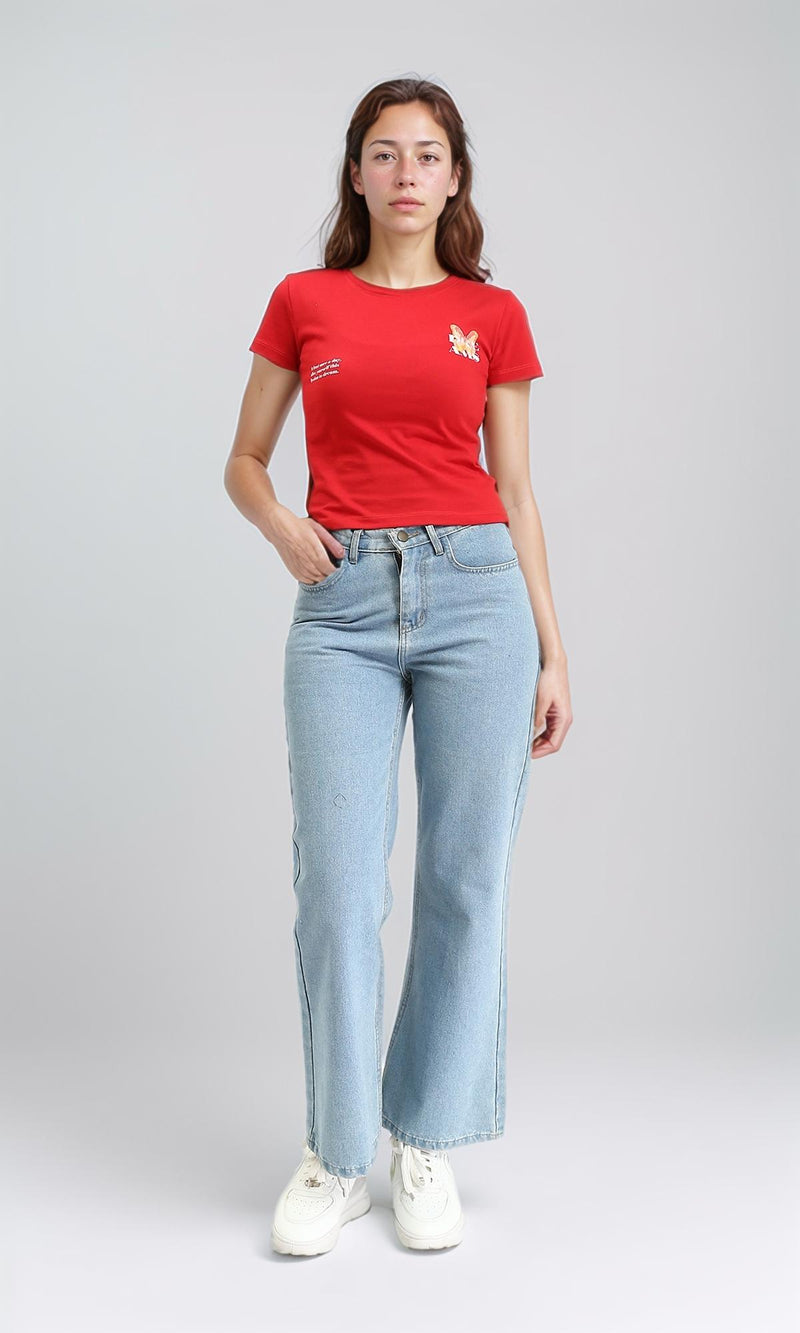 R209228 - Short Sleeves Printed Cotton Tee - Red