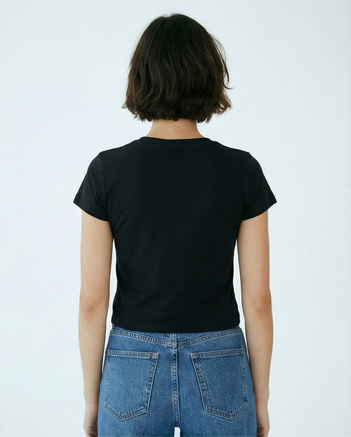 R209230 - "Stay Groovy" Printed Regular Tee - Black