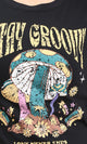 R209230 - "Stay Groovy" Printed Regular Tee - Black