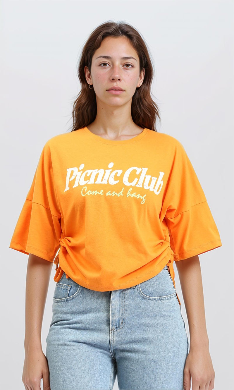 R209232 - "Picnic Club" Cotton Tee with Drawstring - Orange