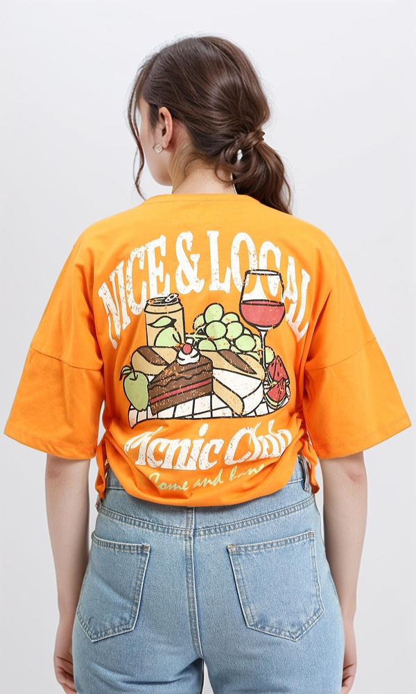 R209232 - "Picnic Club" Cotton Tee with Drawstring - Orange