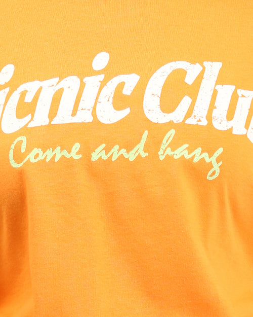 - Ravin Side-Cinch "Picnic Club" Tee in Sun-Kissed Orange - R209232