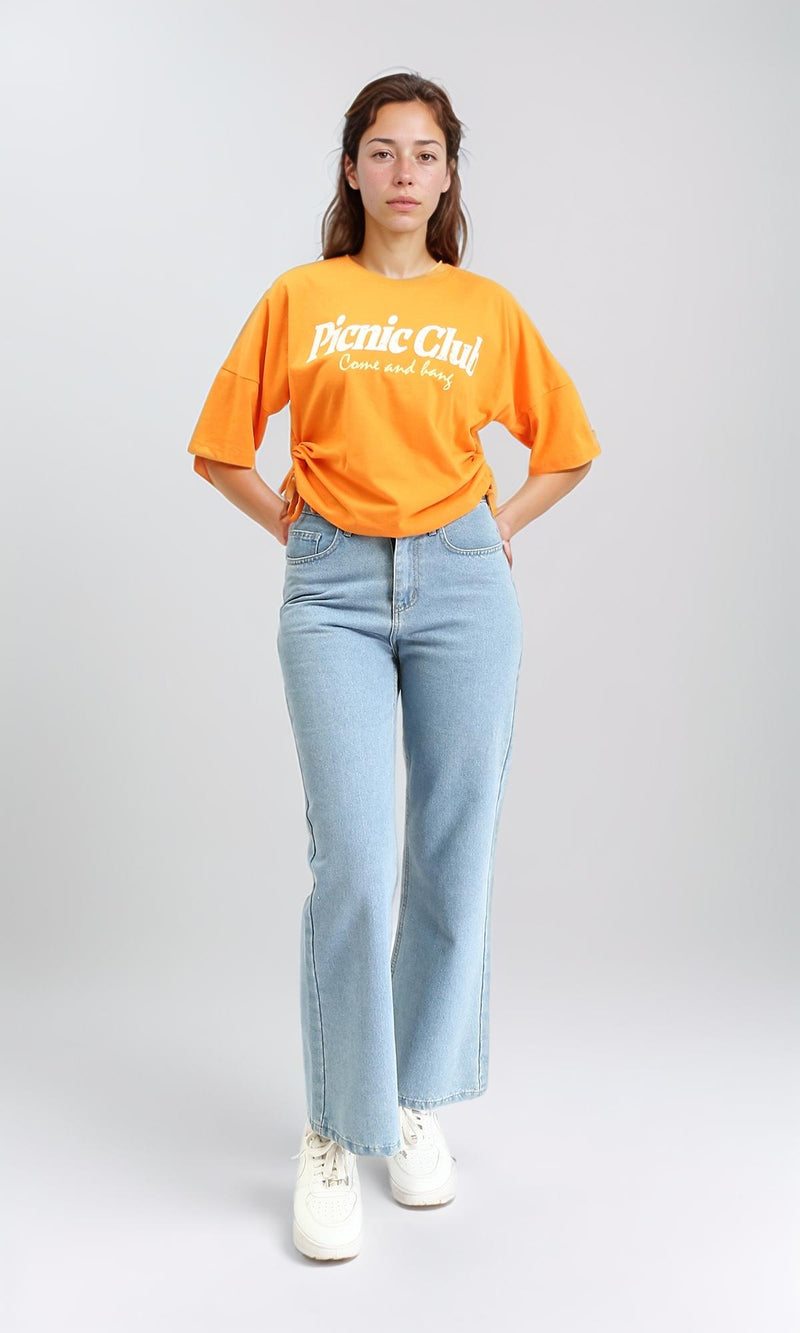 R209232 - "Picnic Club" Cotton Tee with Drawstring - Orange