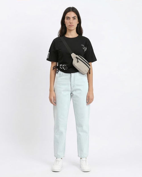 Ravin Women's Graphic Crop Tee with Side-Cinch Detail – "Tamago Sand" Edition - Black - R209233