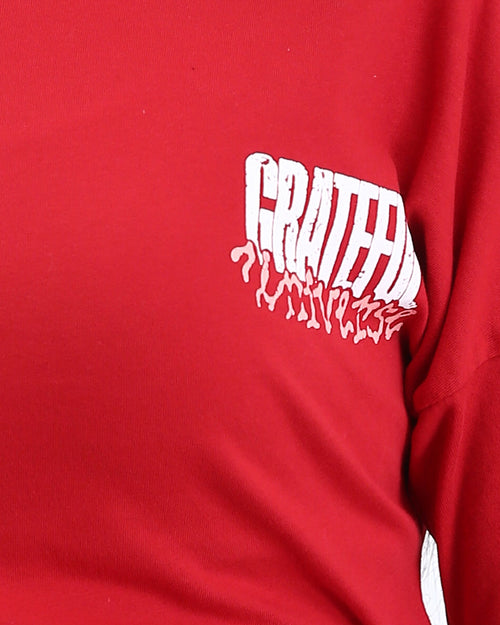 R209235 - Elbow Sleeves Tee with Side Drawstrings - Red