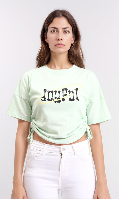 R209236 - "Joyful" Printed Slip On Short Tee - Pastel Green