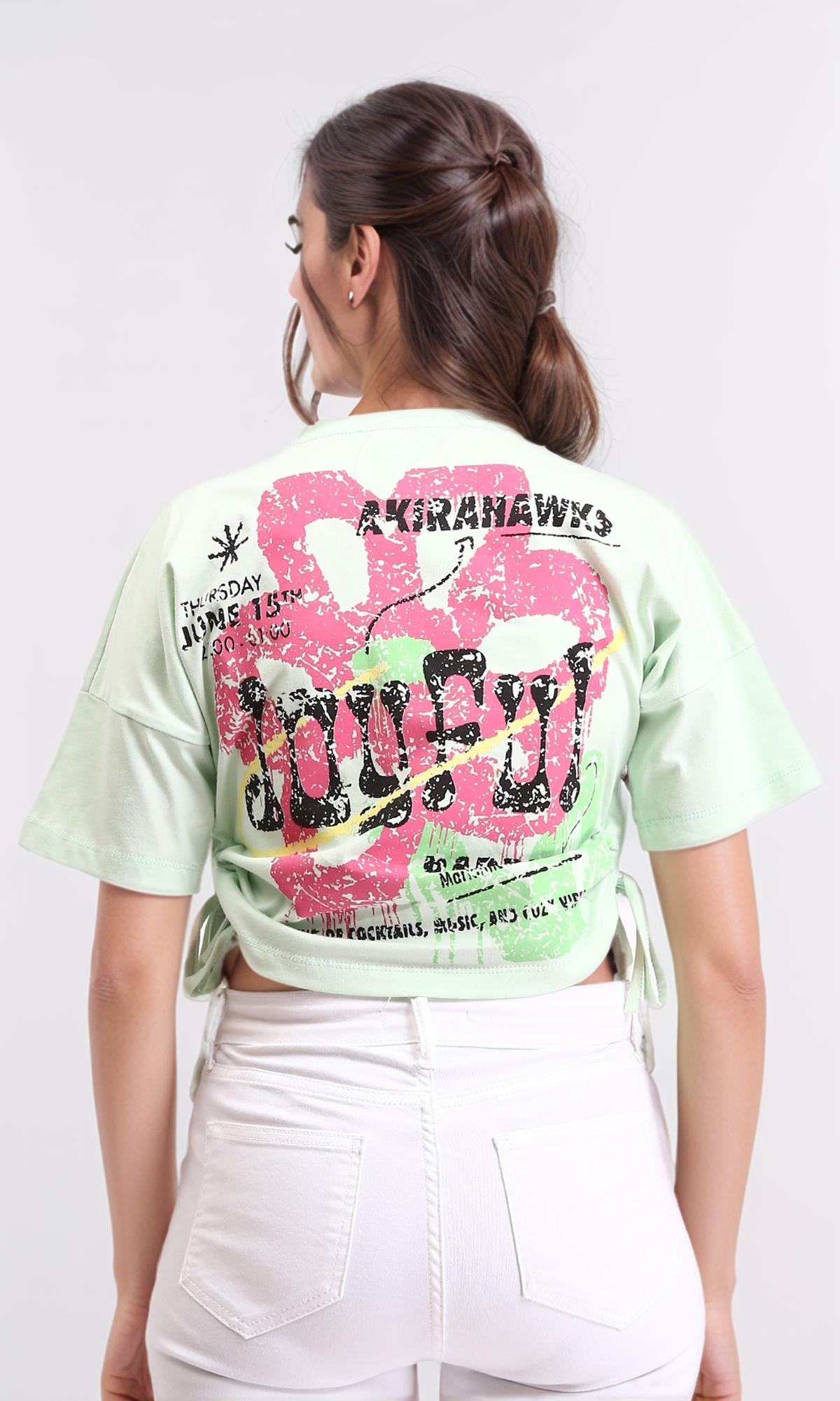 R209236 - "Joyful" Printed Slip On Short Tee - Pastel Green