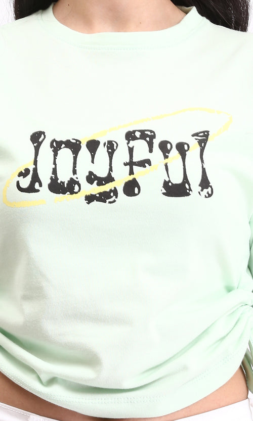 R209236 - "Joyful" Printed Slip On Short Tee - Pastel Green