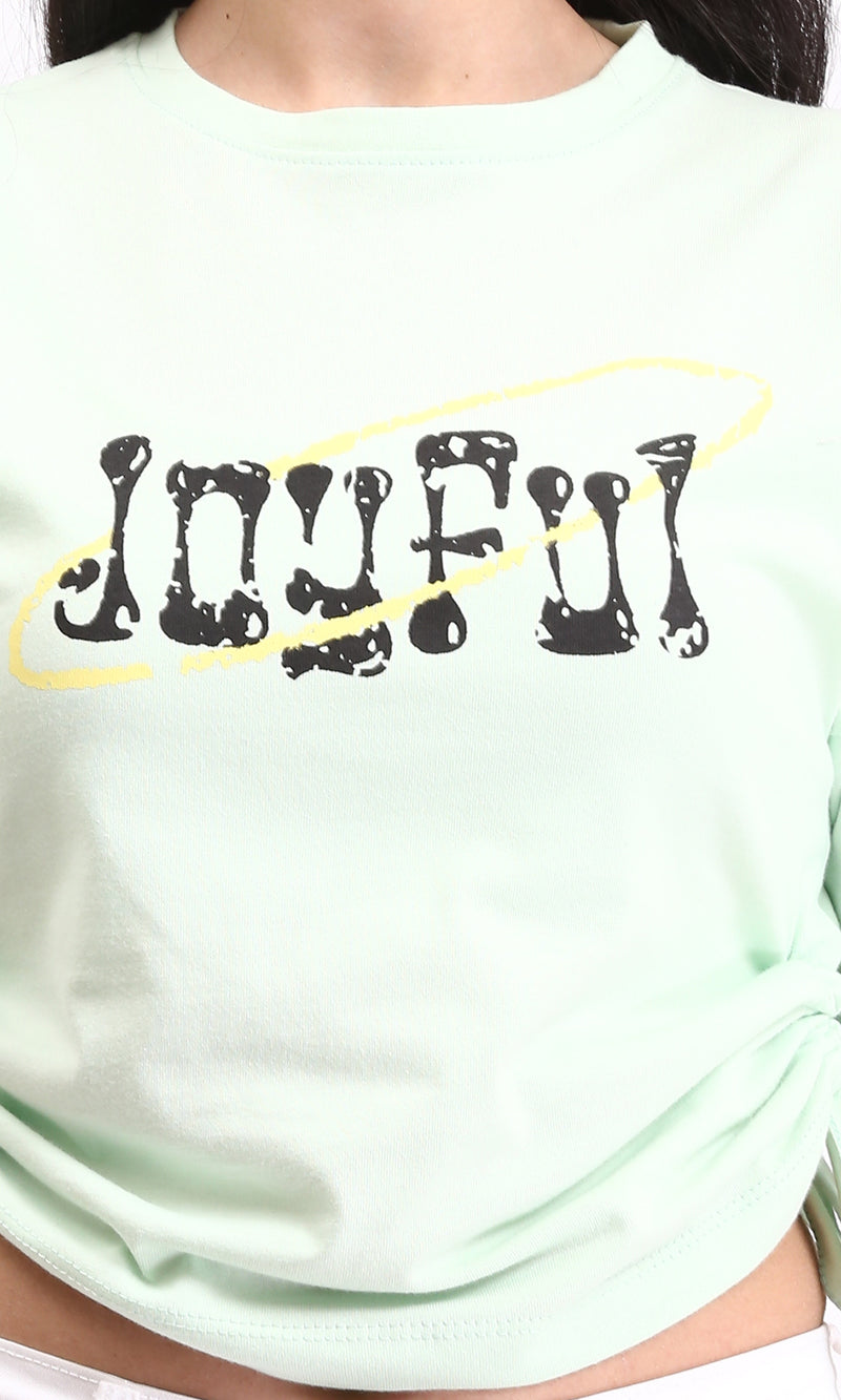 R209236 - "Joyful" Printed Slip On Short Tee - Pastel Green