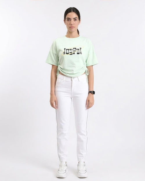 Ravin Women's Joyful Ruched Side Graphic T-Shirt – Mint - R209236