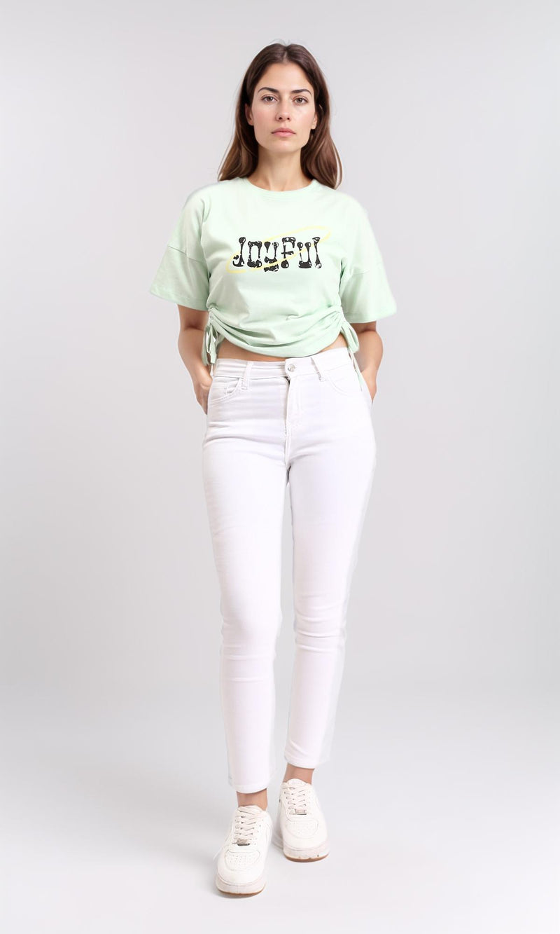 R209236 - "Joyful" Printed Slip On Short Tee - Pastel Green