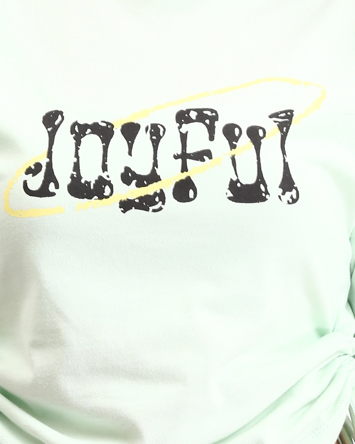 تيشيرت رافين نسائي مطبوع بكسرات جانبية "Joyful" - نعناعي - R209236