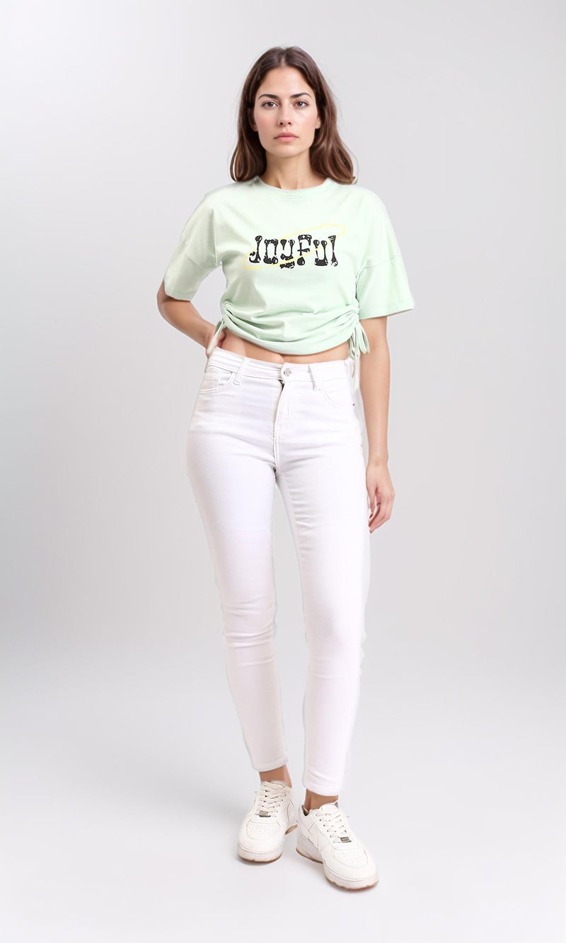 R209236 - "Joyful" Printed Slip On Short Tee - Pastel Green