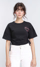 R209237 - Printed Elbow Sleeves Tee with Drawstring - Black