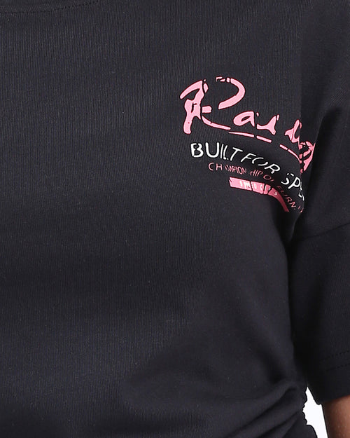 Ravin Women’s Racing Graphic Side-Tie Cropped T-Shirt - Black - R209237